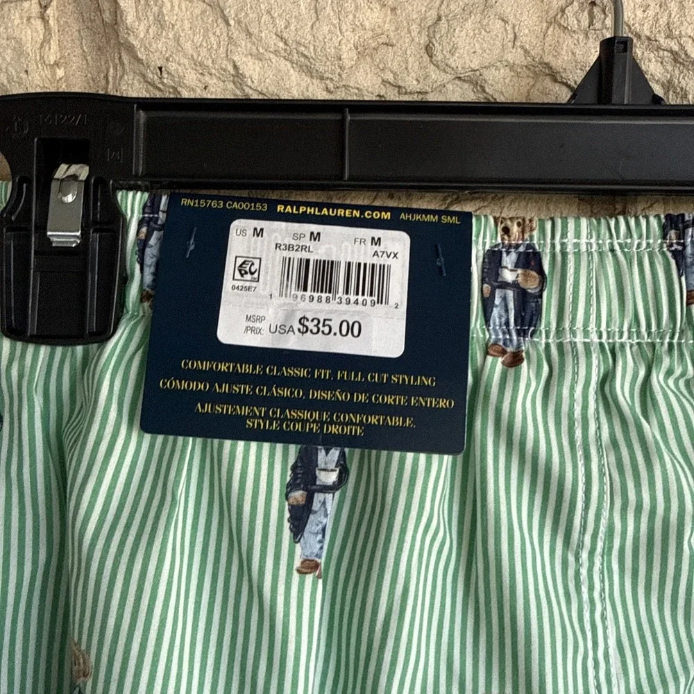 Polo Ralph Lauren Morning Coffee Bear Woven Striped Classic Fit Boxer Shorts M